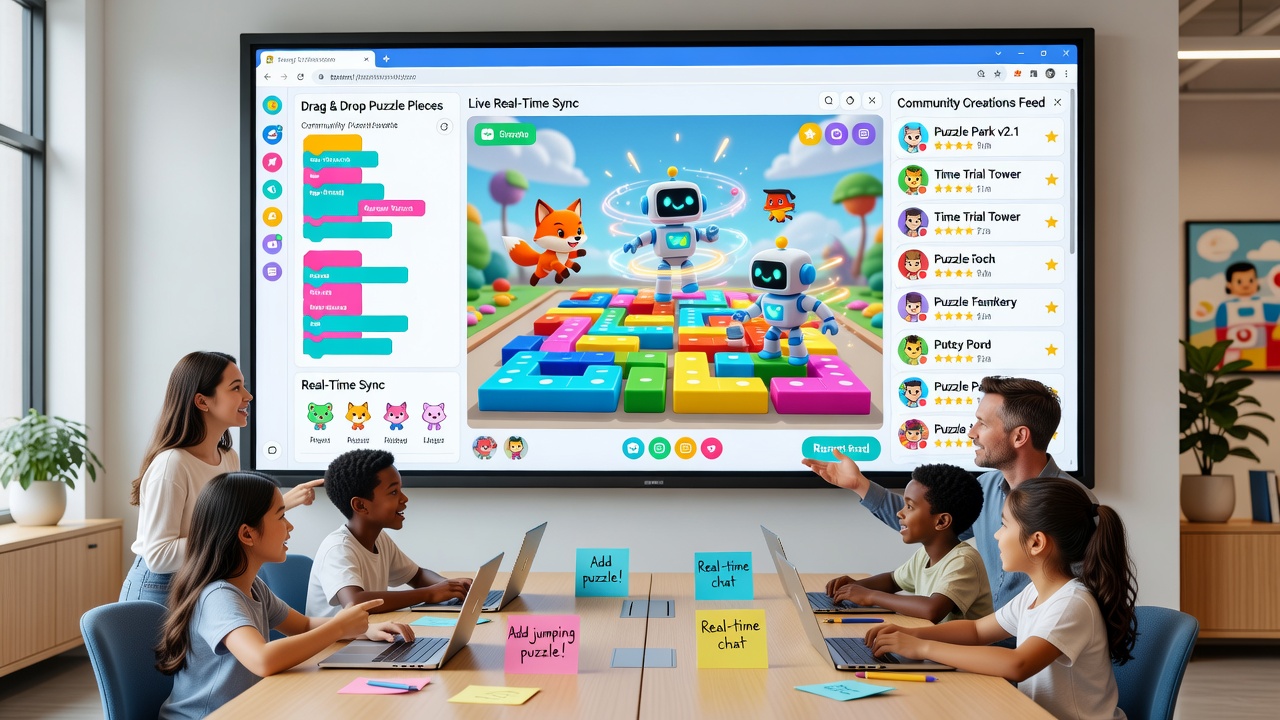 Screenshot of browser interface showing user-created puzzle and action hybrid levels