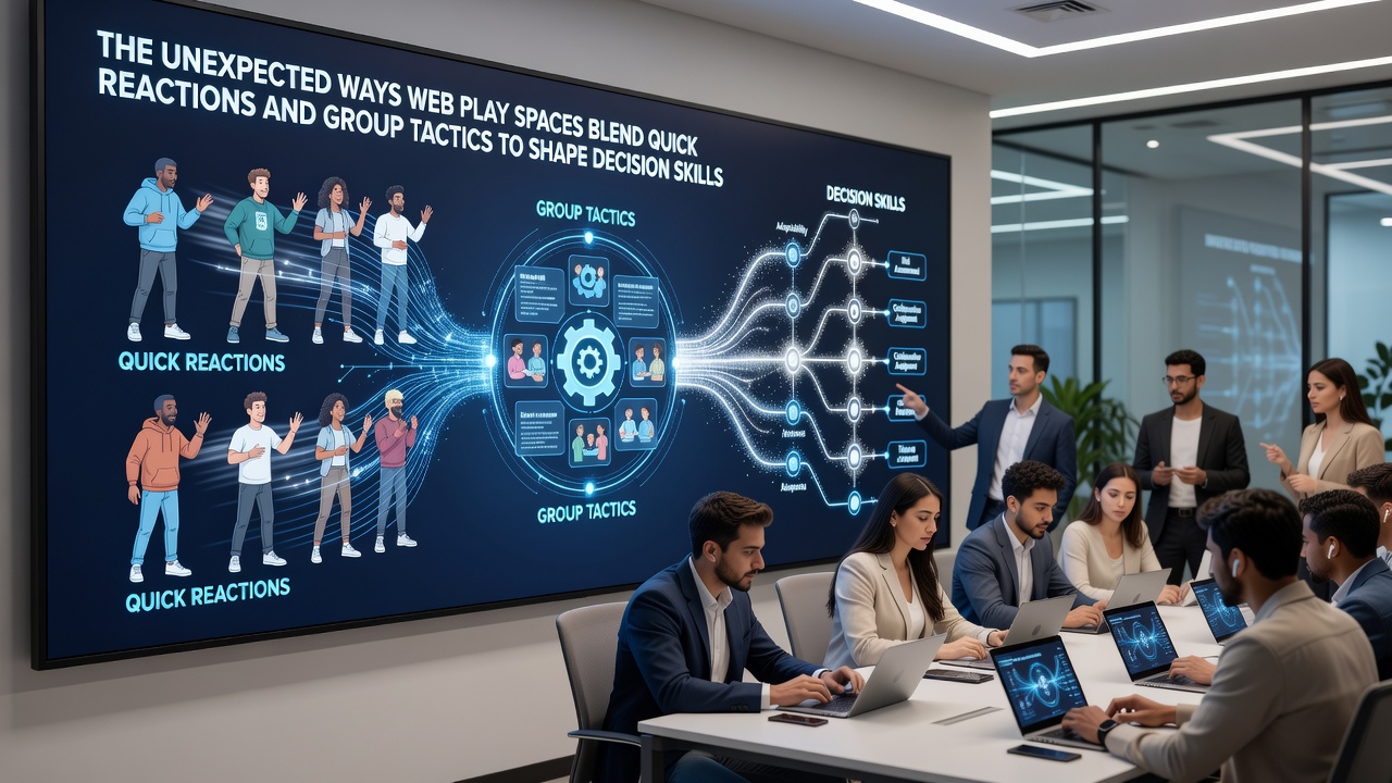 Group of school children using shared browser interfaces during a strategy session that requires both quick timing and coordinated planning