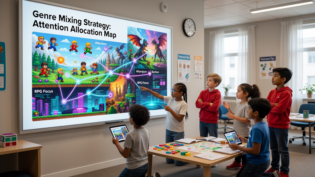 Group of school-aged children collaborating around a shared browser game screen